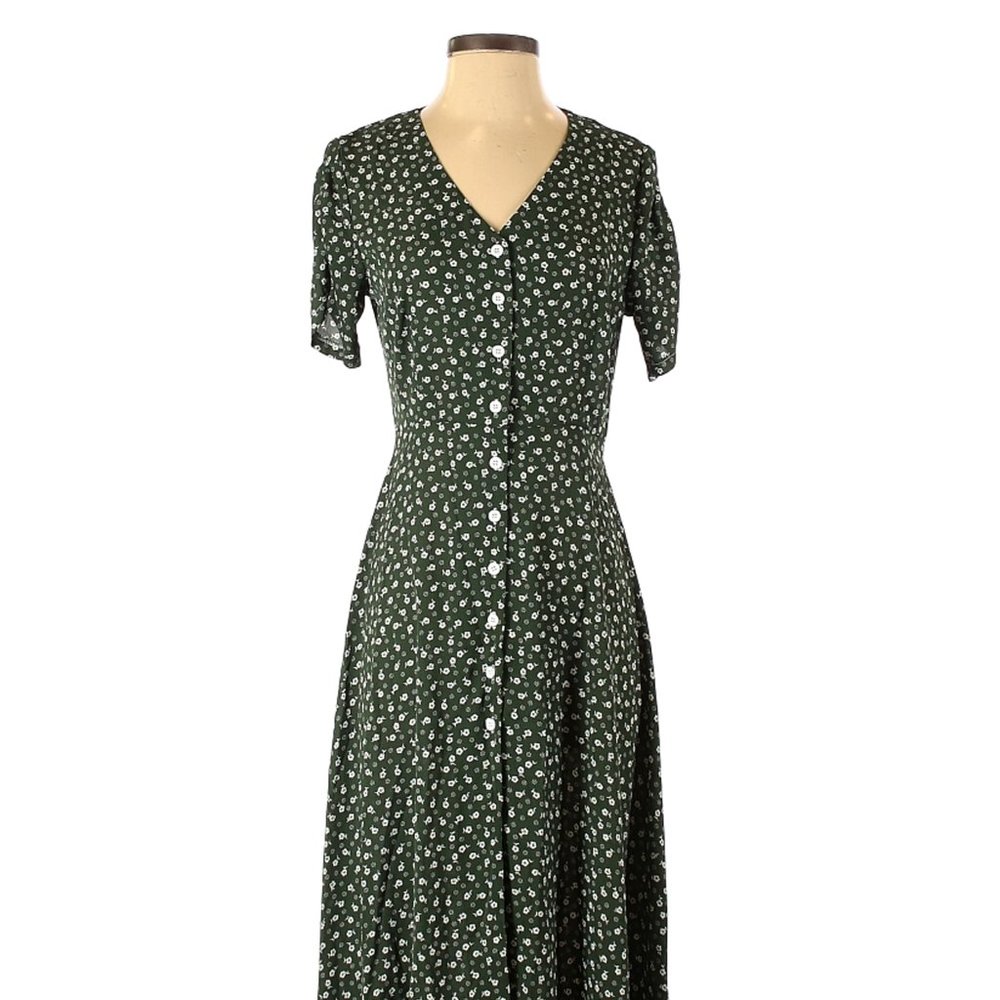 Shein green and white floral midi dress with buttons